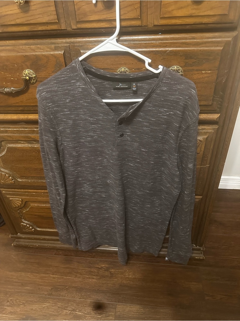 Marc Anthony Men's Long Sleeve Henley in Charcoal Gray